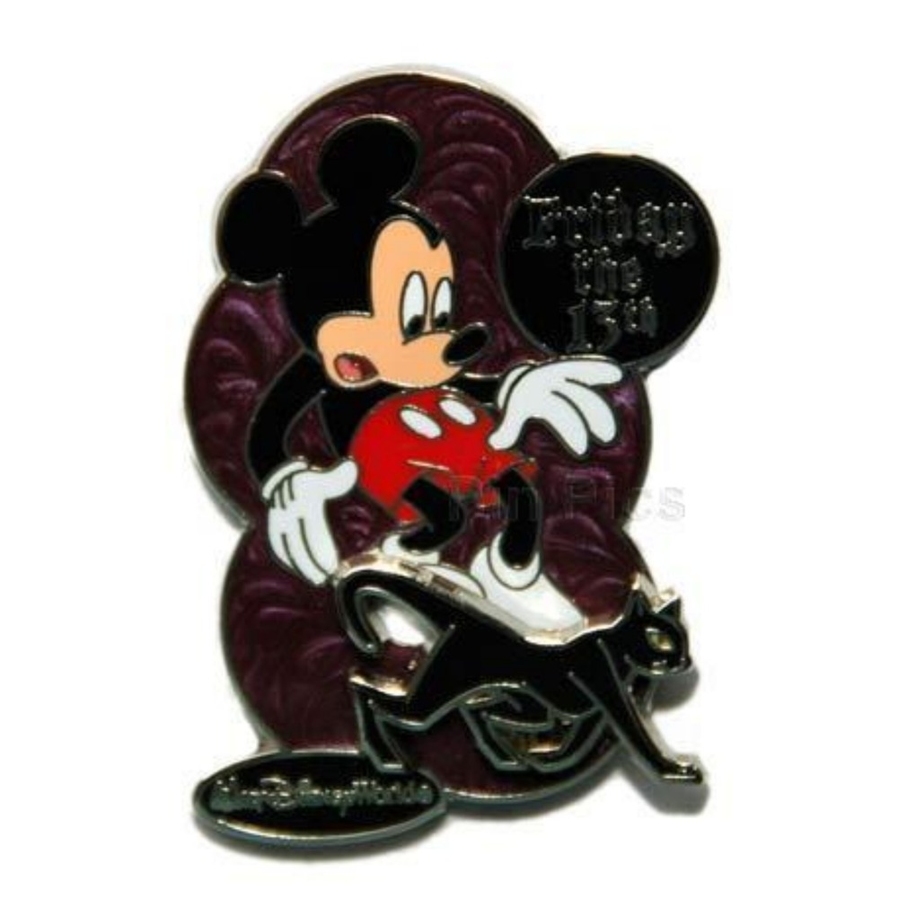 Vintage Disney Friday the 13th Black‎ Cat Crosses Mickey Mouse Path Pin LE 50106